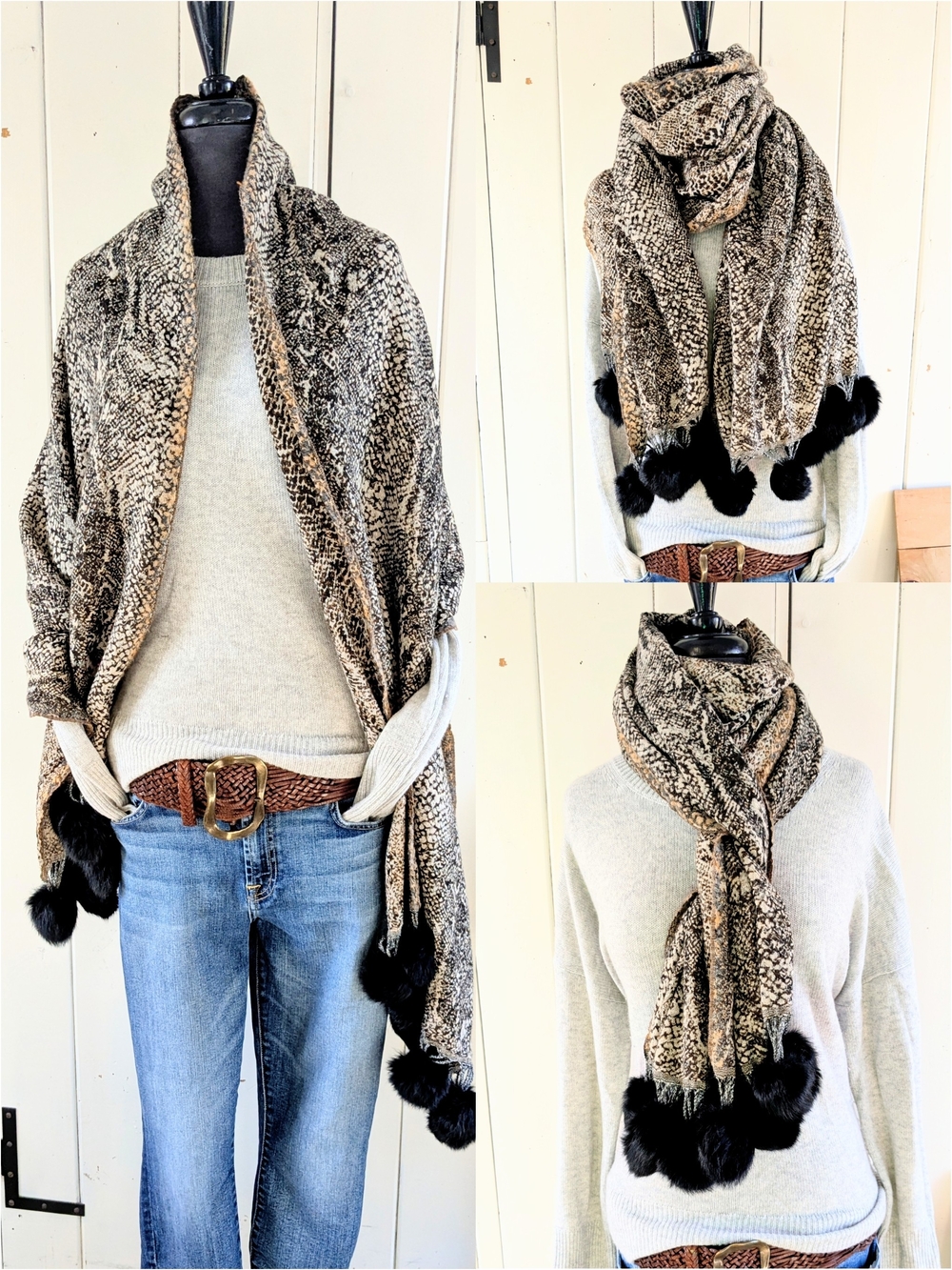 Cozy Fur Pom-Pom Wrap Scarf